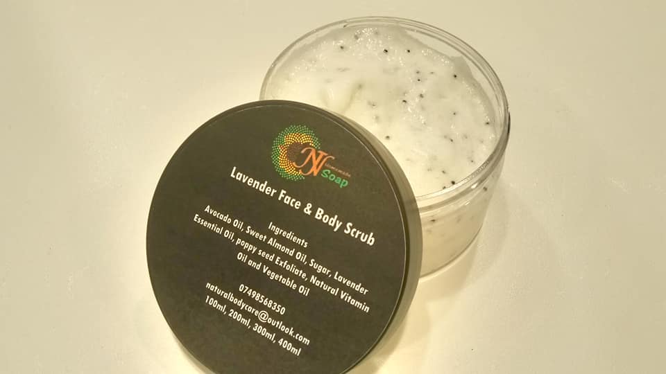 Directions: Use 2 -3 times a week for best results.

Ingredients:
Sugar, Shea Butter, Safflower Oil, Coconut Oil, Emulsion Wax, Stearic Acid, Vitamin E, Optiphen, Lavender Essential Oil, Luxury Foaming Bath Butter & Poppy Seeds