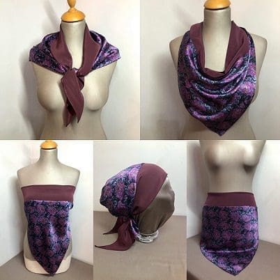 Marilyn - Multi-tie-Scarf, Silk, Grape / floral print