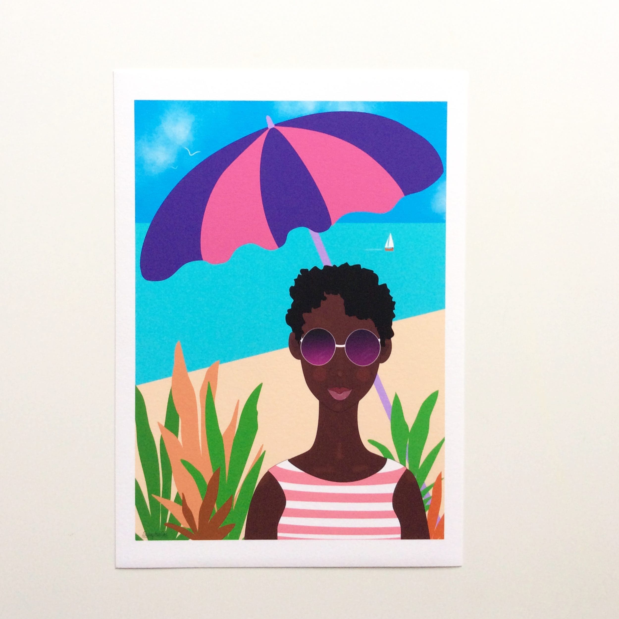 'Beach Vacation' A4 Art Print | Black African American Wall Art | Unframed
