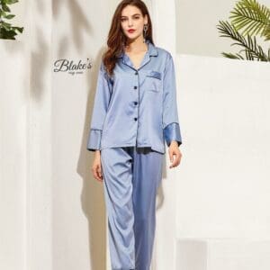 Dusky Blue satin pyjama set ( long sleeve and pant)