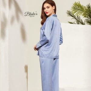 Dusky Blue satin pyjama set ( long sleeve and pant)