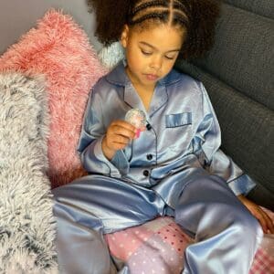 Kids Dusky Blue satin pyjamas set ( long sleeve and long pant)