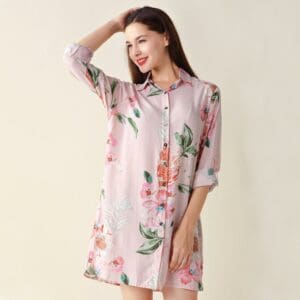 Floral Cotton Sleep Shirt Women Sleep Wear (Blush) Adjustable Sleeve