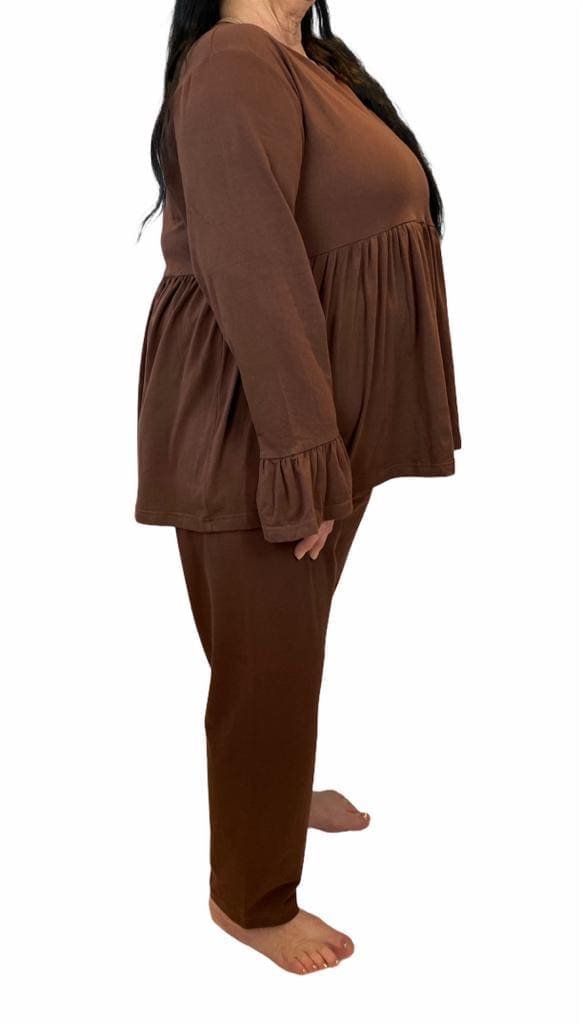 Brown peplum top with pants pyjamas set ( plus size)