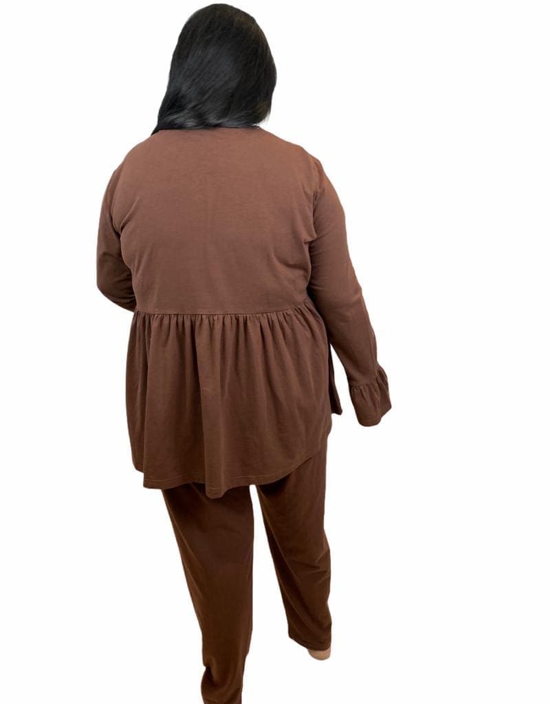 Brown peplum top with pants pyjamas set ( plus size)