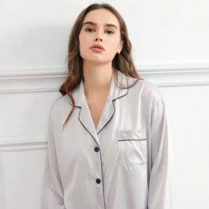 Matte Satin Sleep Shirt Women Nightwear Lounge wear (Light Grey)