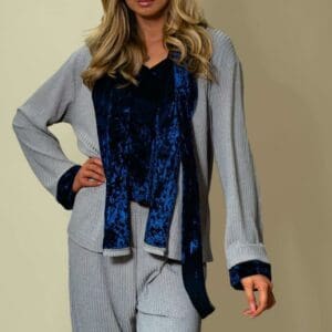 Elegant Luxury ladies pyjamas / Lounge wear set, 3 piece ( grey and blue)