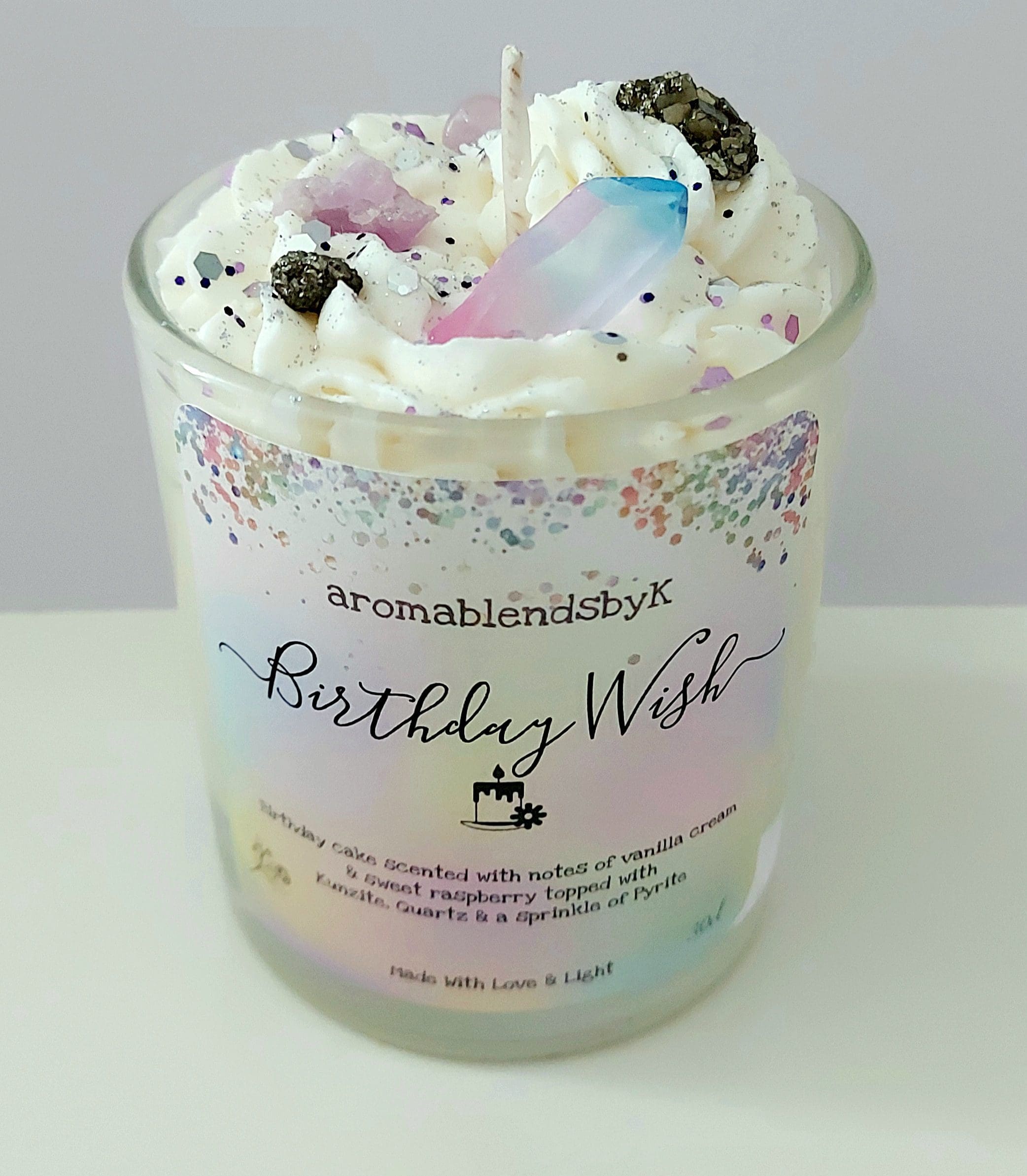 Birthday wish crystal candle, crystal, candles, handmade candles, black-owned candles, candles with crystals inside