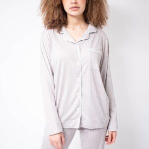 Notched Collar All striped Beige pyjamas set