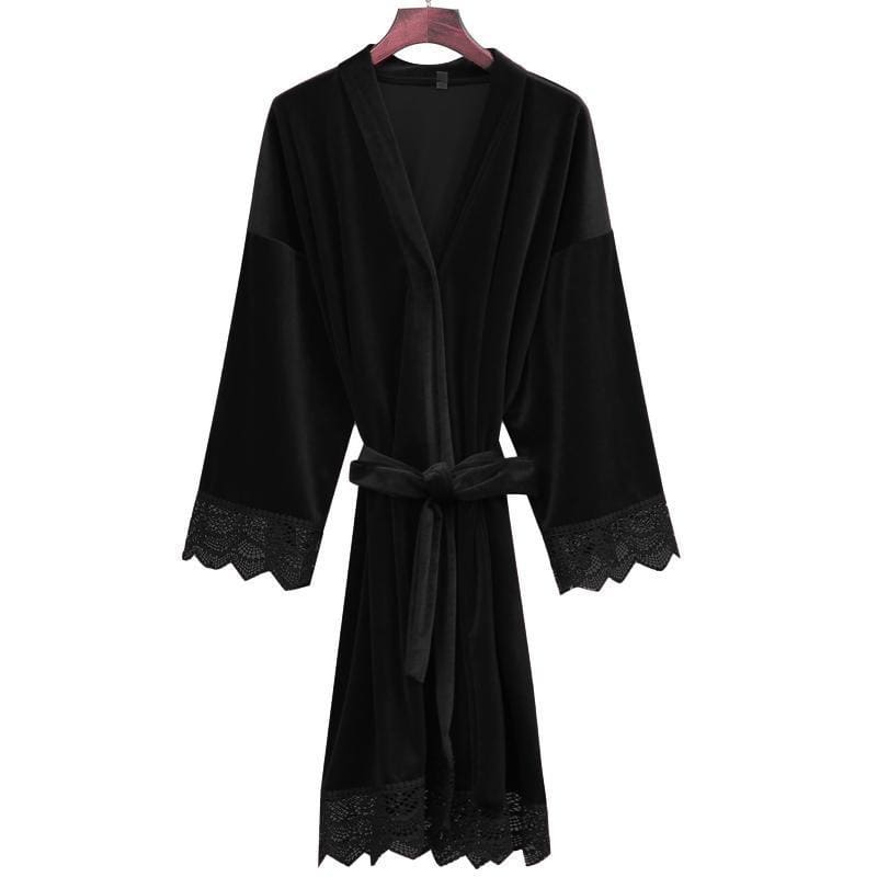 Luxury velvet Robe with Lace Trim , Dressing Gown