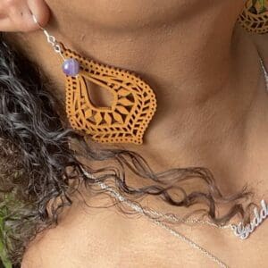 Bohemian Crystal adorned Wooden Drop Design Earrings