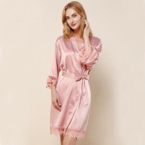 Matte satin Robe with lace Trim, Dressing Gown Bridesmaids, Bath Robe