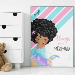 Black Mermaid Children's Wall Art Print