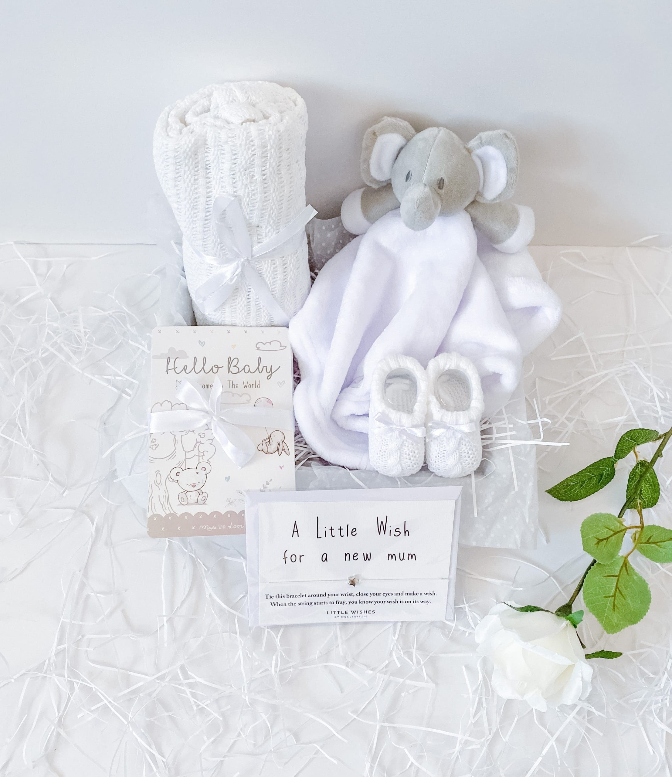 Personalised Neutral Elephant baby comforter gift set