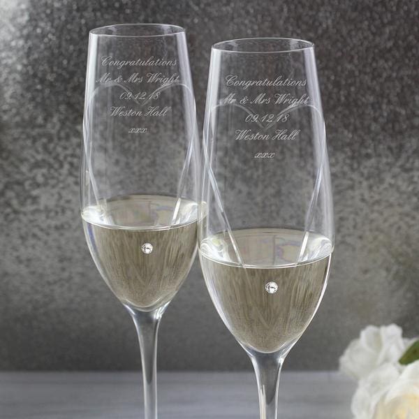 Kustomyzed Hand Cut Little Hearts Diamante Champagne Flutes with Swarovski Elements