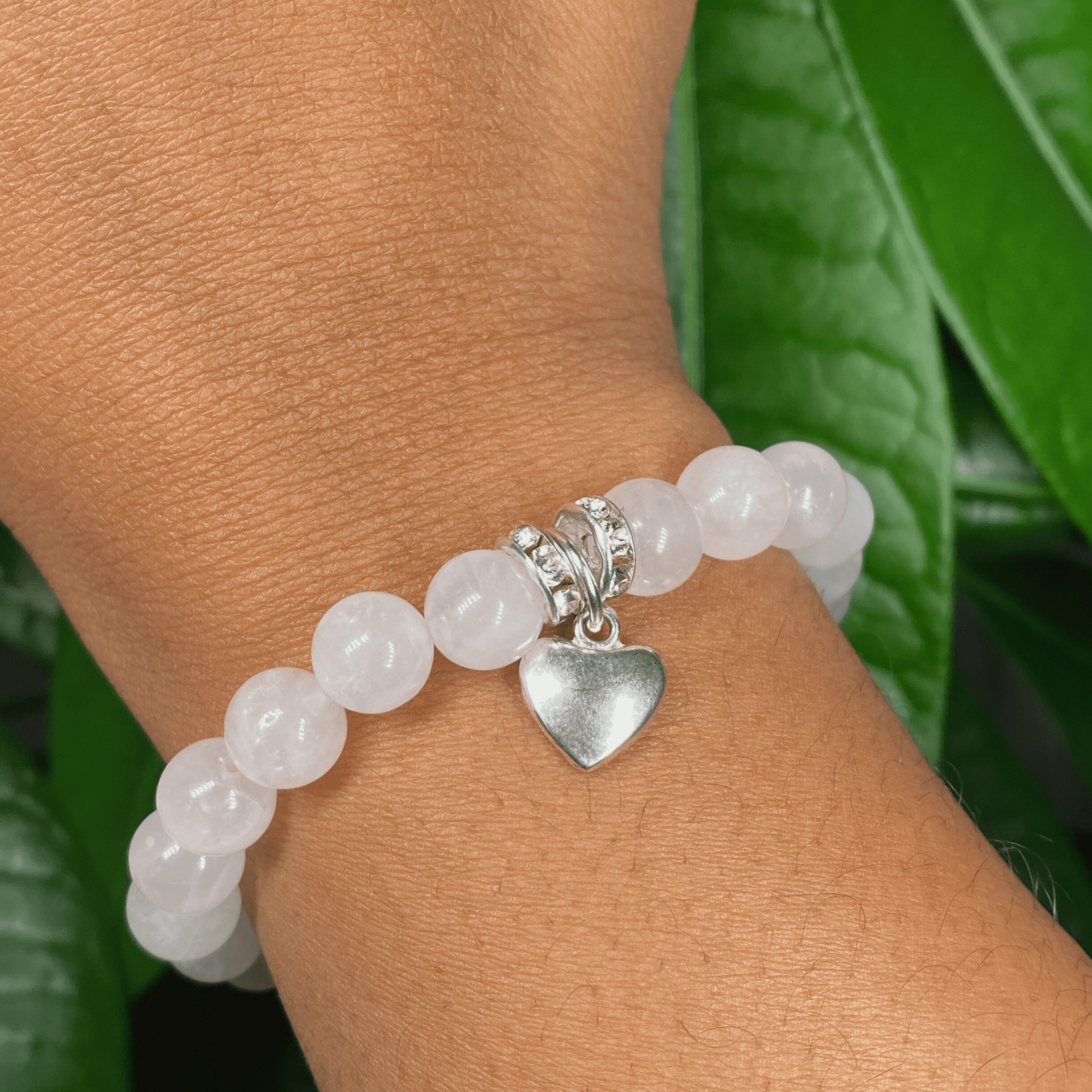 Handmade Rose Quartz Crystal bracelet with heart charm