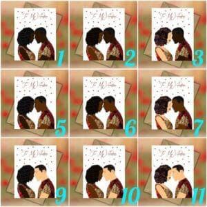 Couple occasion fabric card - black couple, 9 skin shade combinations