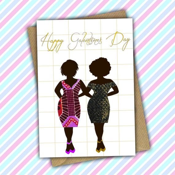 Black women Galentines fabric card, besties