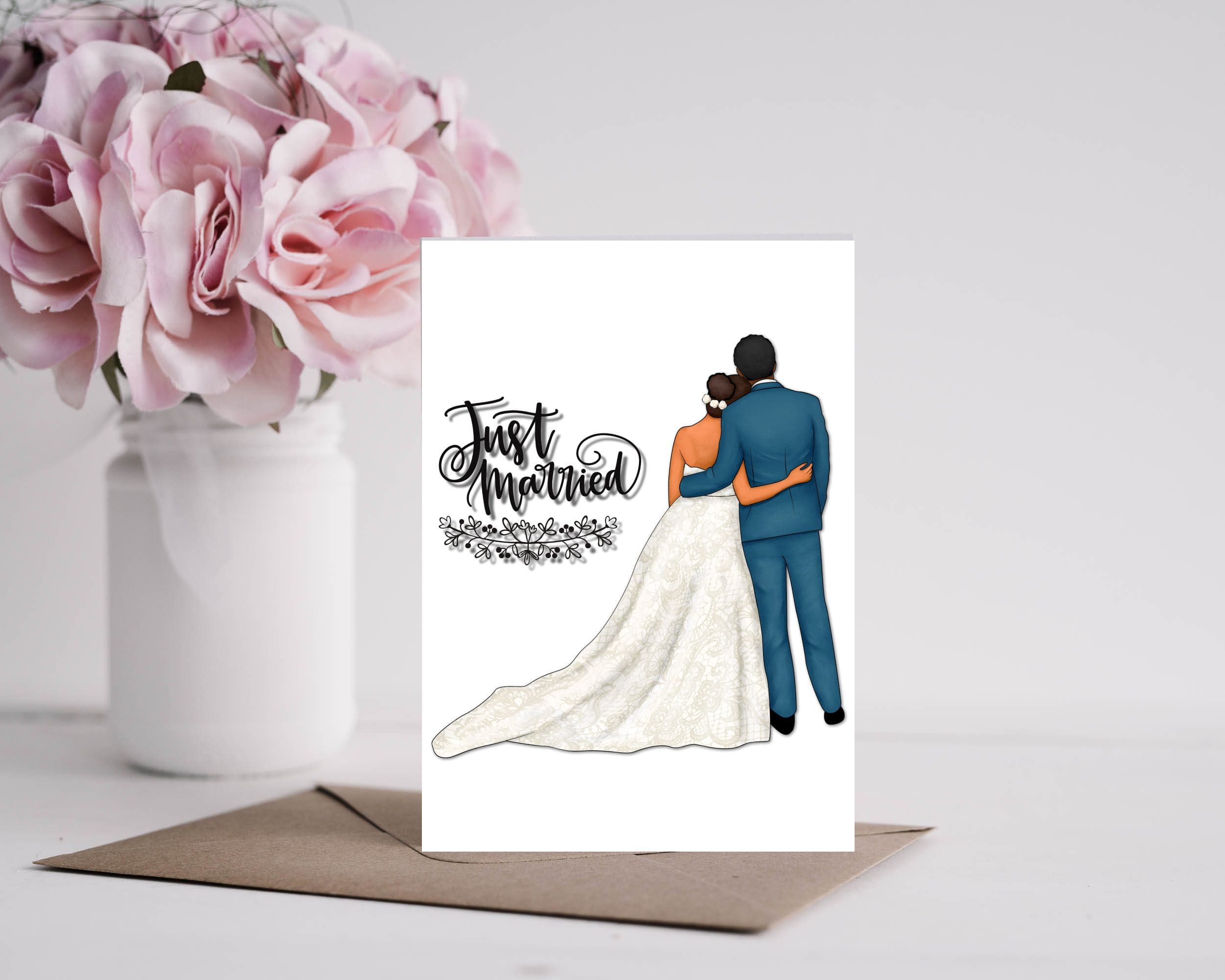 Just Married Black Couple/Interracial Couples Newlywed Happy Couple Black Love Wedding Card.
