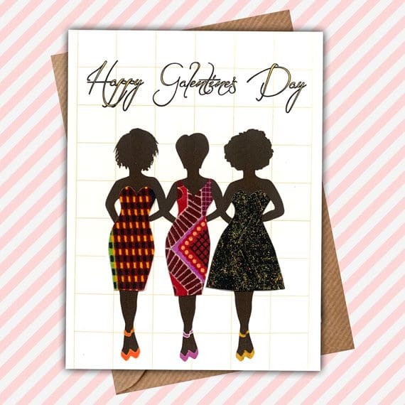 Black women Galentines fabric card, friendship group