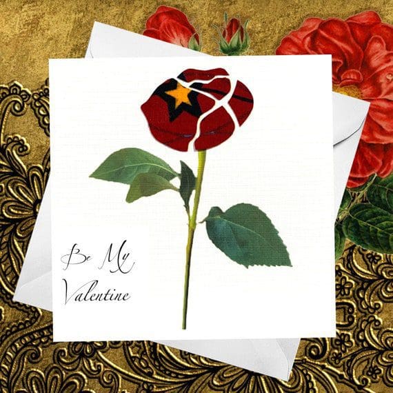 Red Rose Valentine Card Made With African Fabric