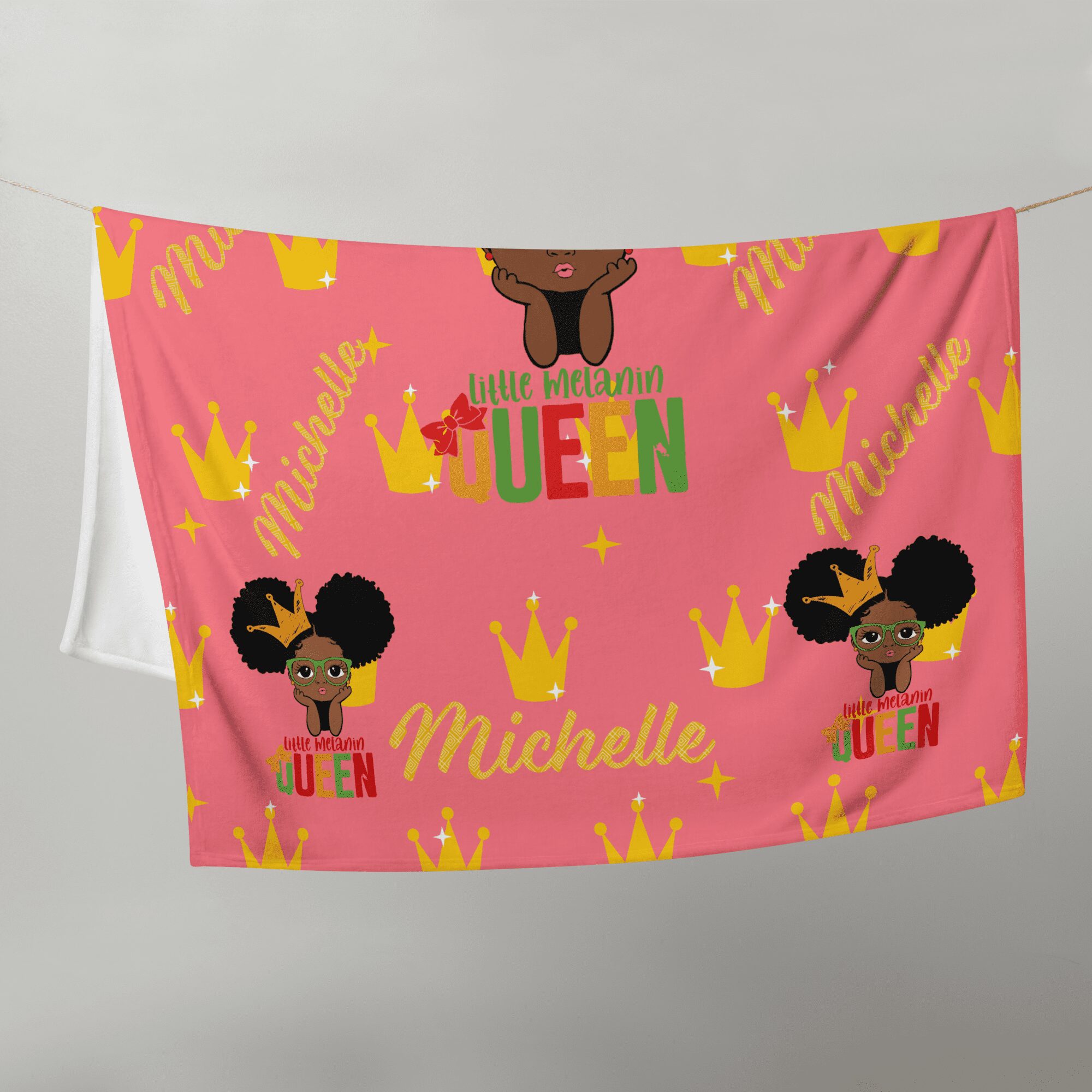 Personalised Little Melanin Queen Blanket, wakuda, black-owned, wakuda, african print fans, black-owned brands, black pound day