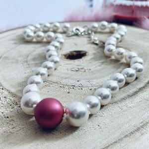 Swarovski White on Mulberry Pink Pearl Necklace
