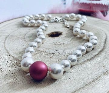Swarovski White on Mulberry Pink Pearl Necklace