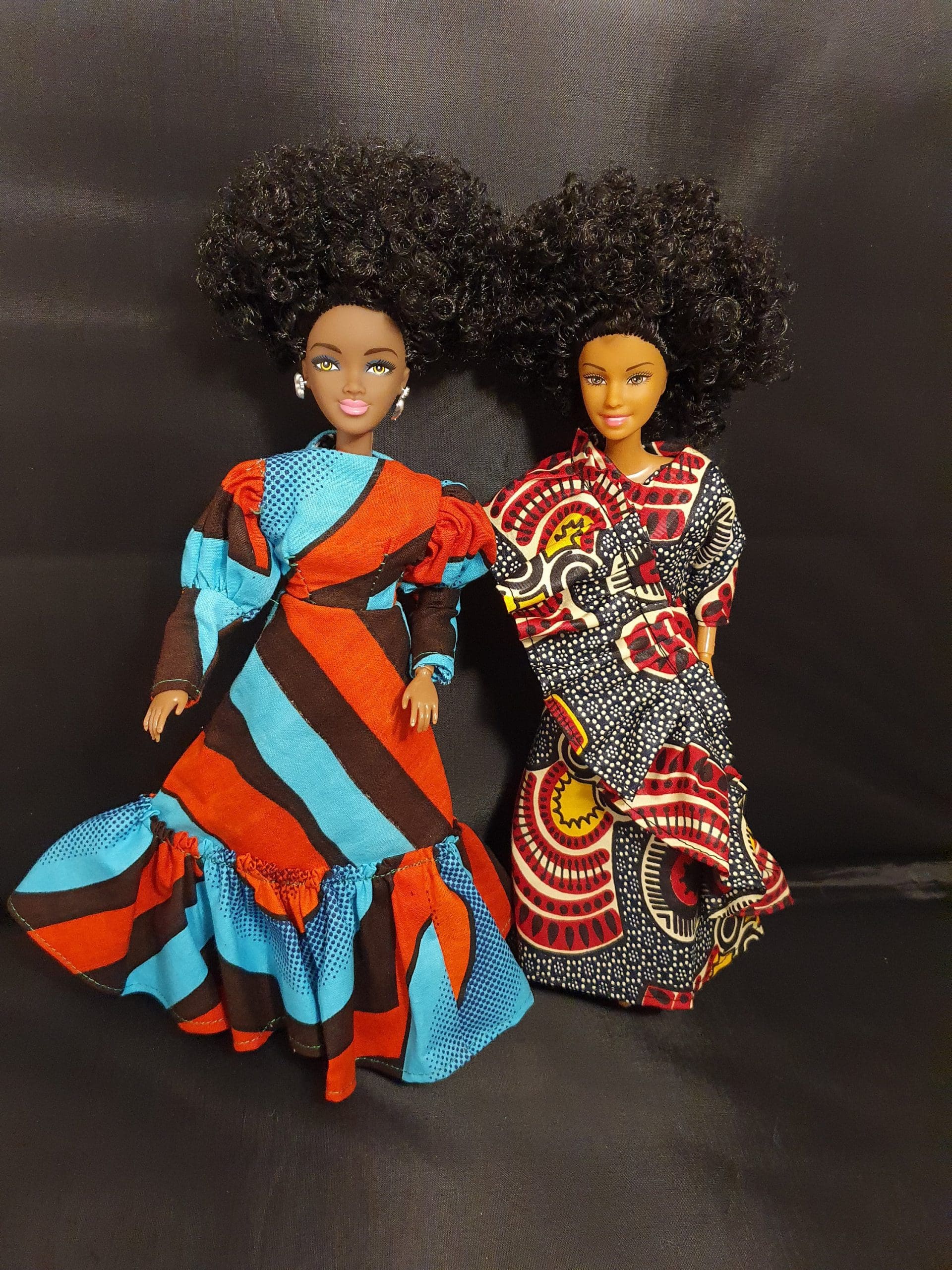 Beautiful Black African Jamaican Ethnic Doll with Brown Skin and Afro Hair wearing Handmade African Print  Clothes Red/black