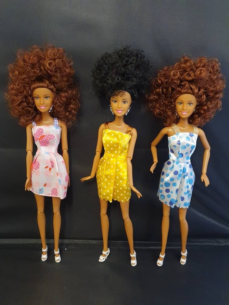 Black Barbie Doll | Mixed Race Light Skin | African American Jamaican Caribbean | Afro Ethnic Hair | TafariDolls Butterfly Dress