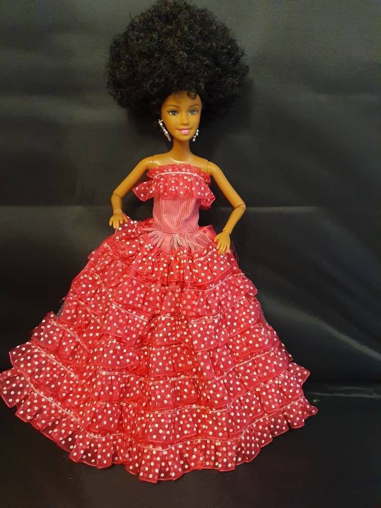 Black Barbie Doll | Mixed Race Light Skin | African American Jamaican Caribbean | Afro Ethnic Hair | TafariDolls Red polka