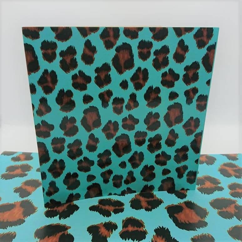 Luxury Greeting Card & Gift Wrap Set - Blue Leopard