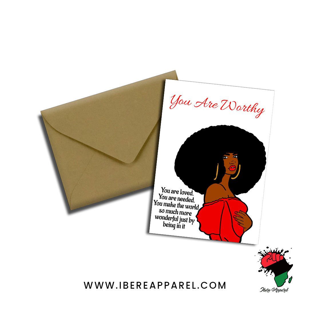 You Are Worthy Card, wakuda, african print fans, black-owned brands, black pound day