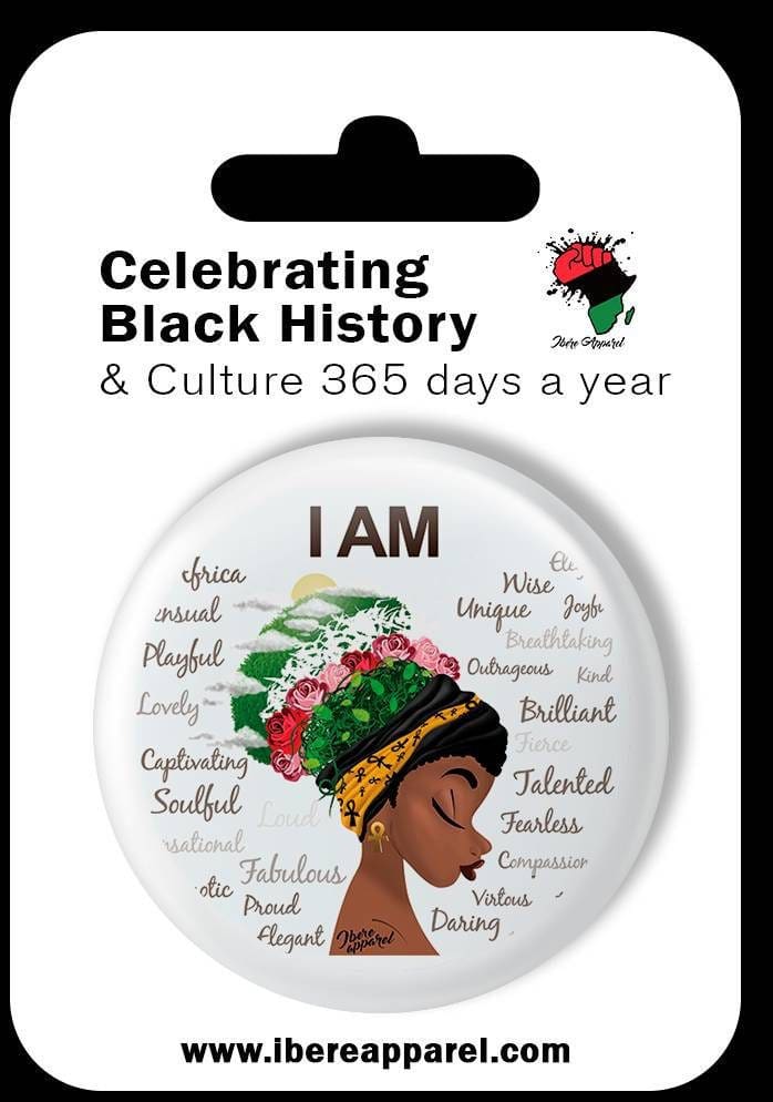 I Am Badge, wakuda, african print fans, black-owned brands, black pound day