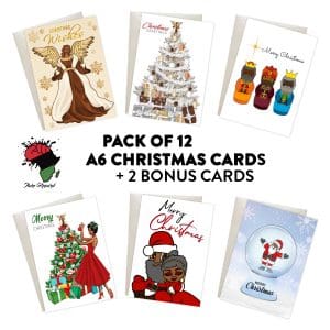Afrocentric Christmas Card, wakuda, african print fans, black-owned brands, black pound day