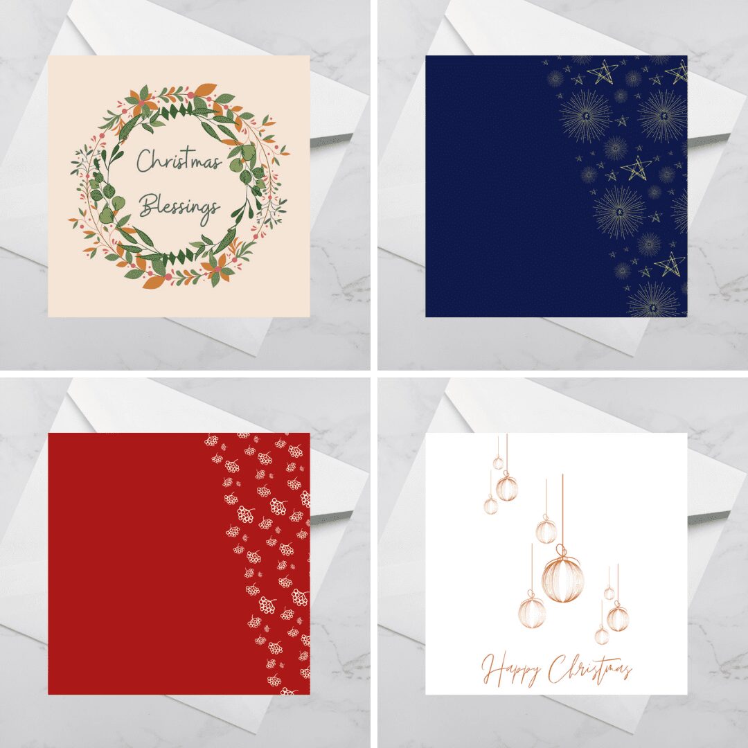 Eco Friendly Greeting Card Collection – Christmas Designs | Pack of 4, Recycled, Blank Inside