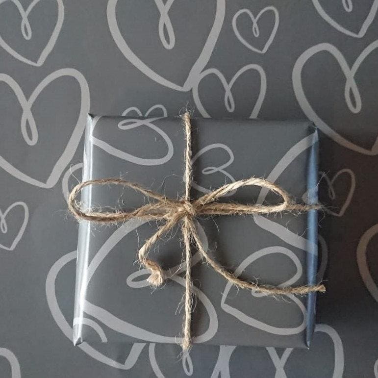 Luxury Gift Wrap - Grey Hearts