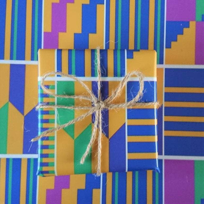 Luxury Greeting Card & Gift Wrap Set - Kente Blue