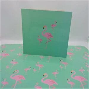 Luxury Greeting Card & Gift Wrap Set - Flamingo