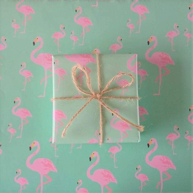 Luxury Gift Wrap - Green Flamingo