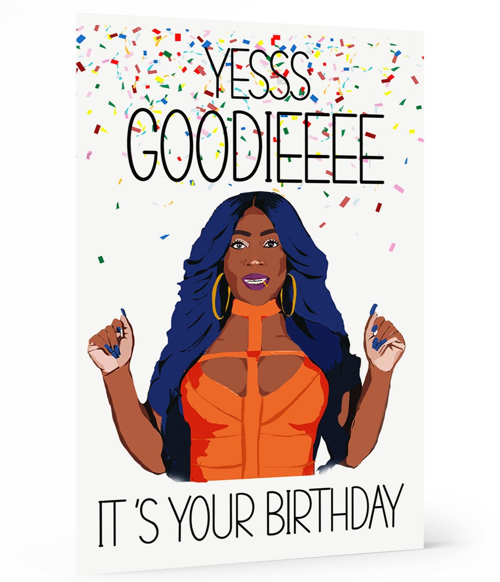 Yesss Goodieee Card, akuda, african print fans, black-owned brands, black pound day