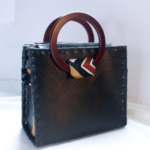 Black Vegan Leather Handcrafted Handbag, ankara print bag, wakuda, black pound day