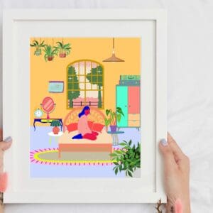 Art print bedroom woman plants wall deco colourful A4 A3