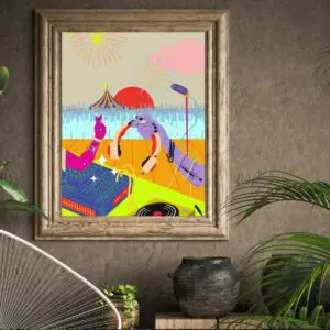 Festival art print wall deco colourful A4 A3 concert DJ