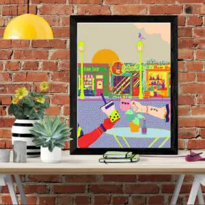 Art print boba bubble tea wall deco colourful A4 A3