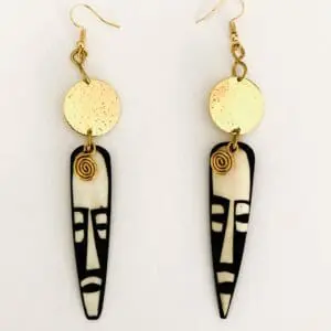 African Bone Brass Earrings with Mask Face