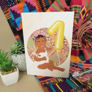 Black / Mixed Race Girl Age 1 Birthday Card
