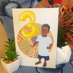 Black / Mixed Race Boy Age 3 Birthday Card