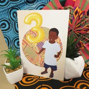 Black Boy Age 3 Birthday Card