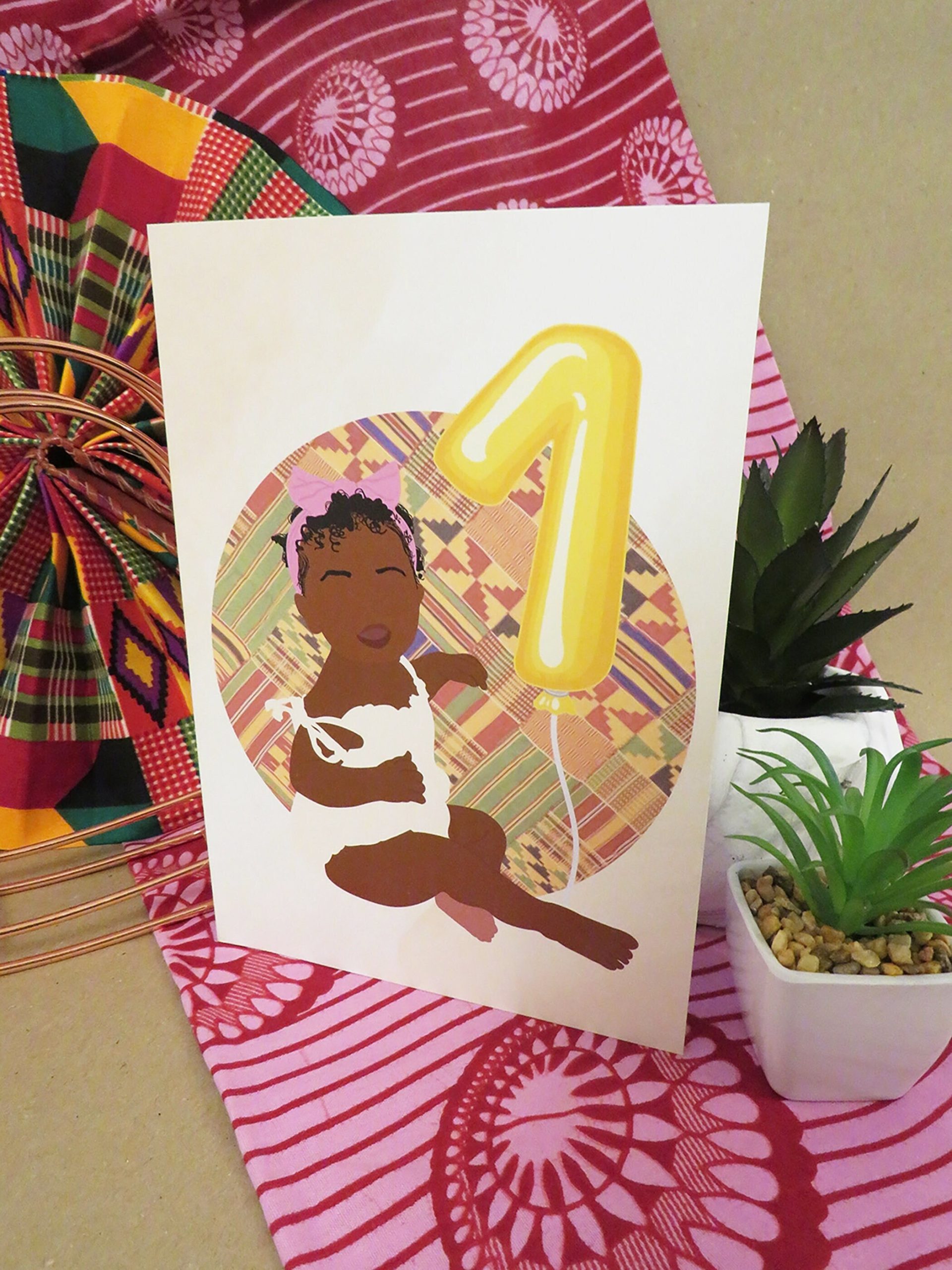 Black Girl Age 1 Birthday Card